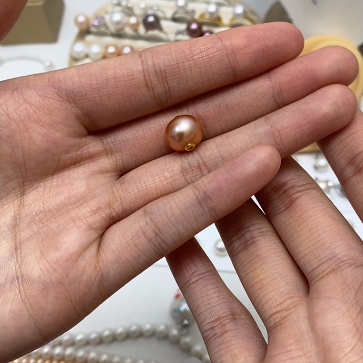 银S925镶嵌淡水珍珠香槟色路路通11.6m