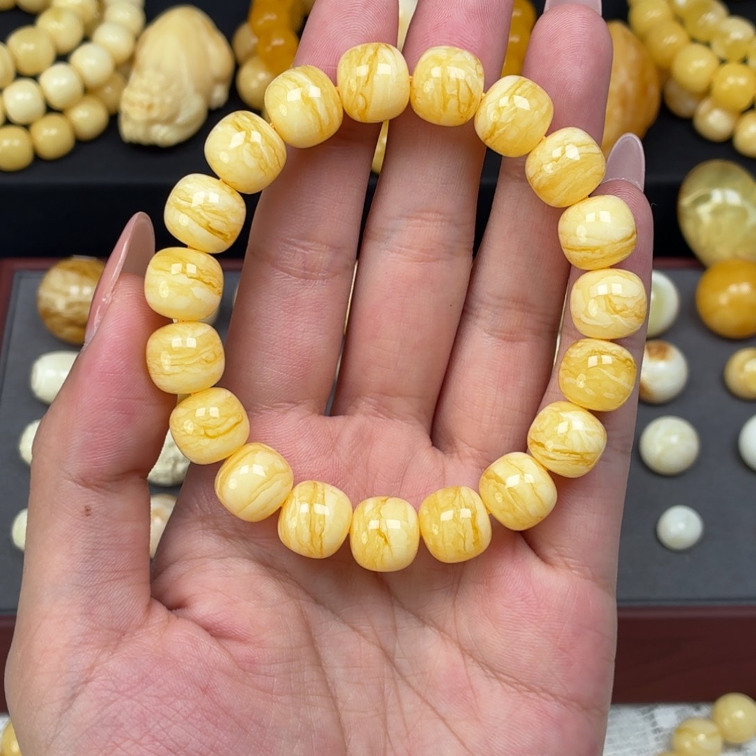 琥珀未镶嵌颈饰同料焦皮金橘千层雪虎皮纹16.6g