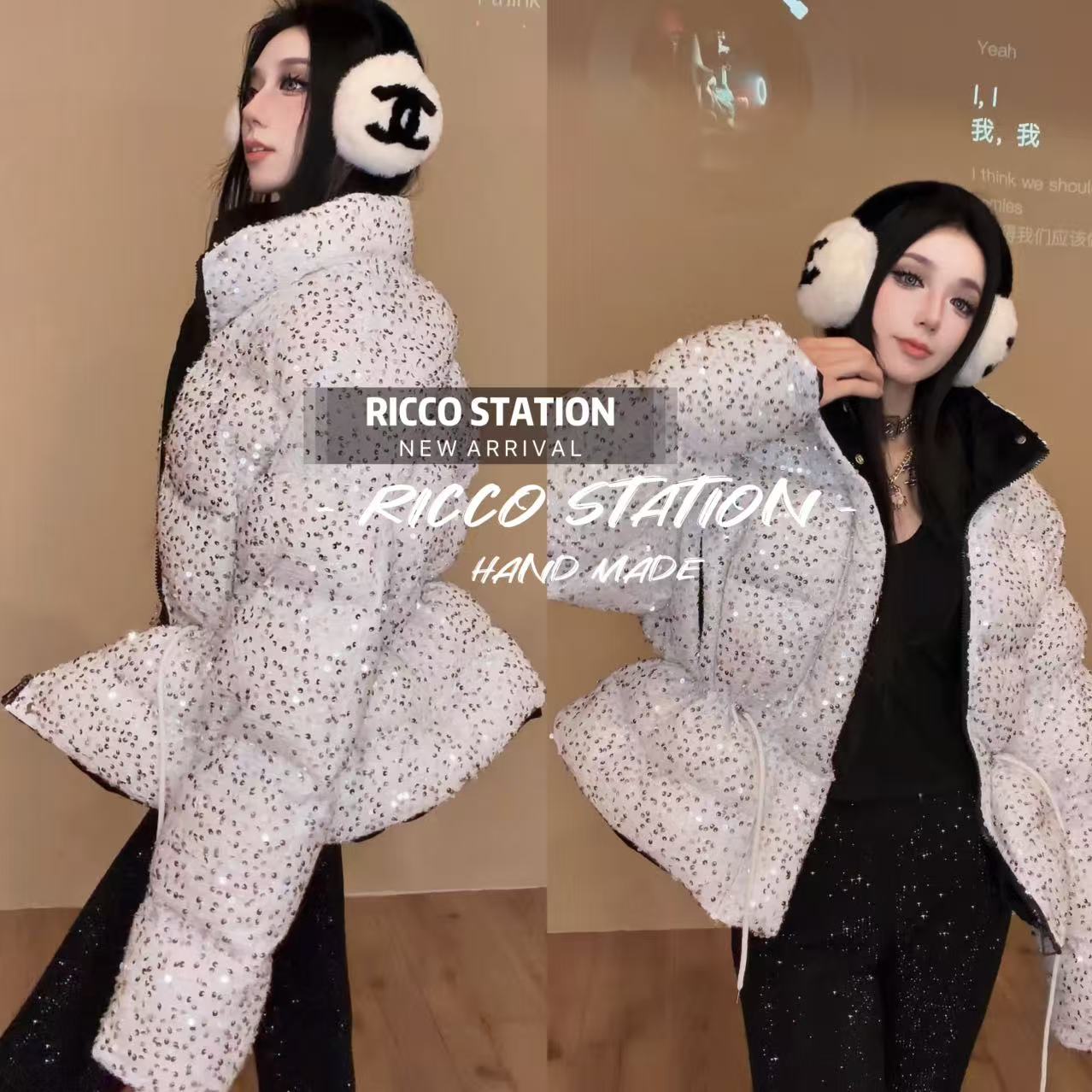 陈腰精CC设计师款重工白色亮片收腰轻奢风名媛风网红炸街高级感潮