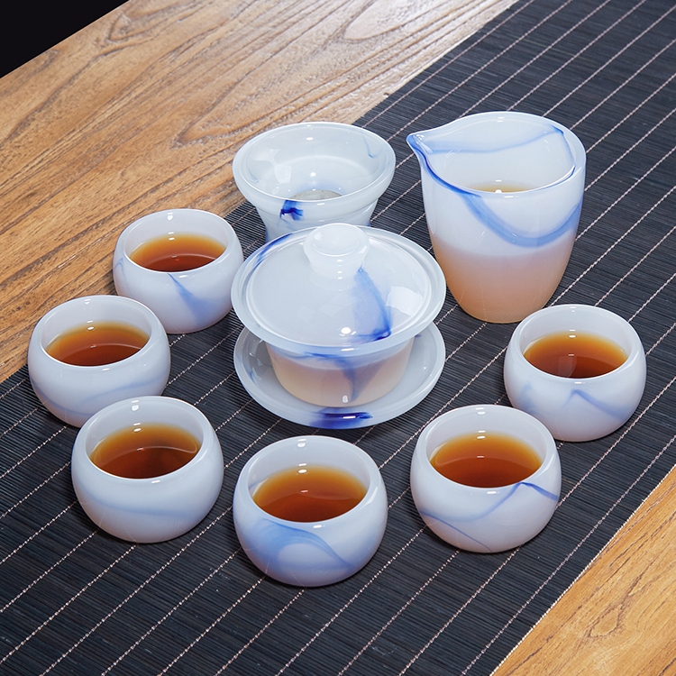 晟翔琉璃盖碗10头德化高档琉璃整套琉璃茶具家用客厅礼品定制茶器