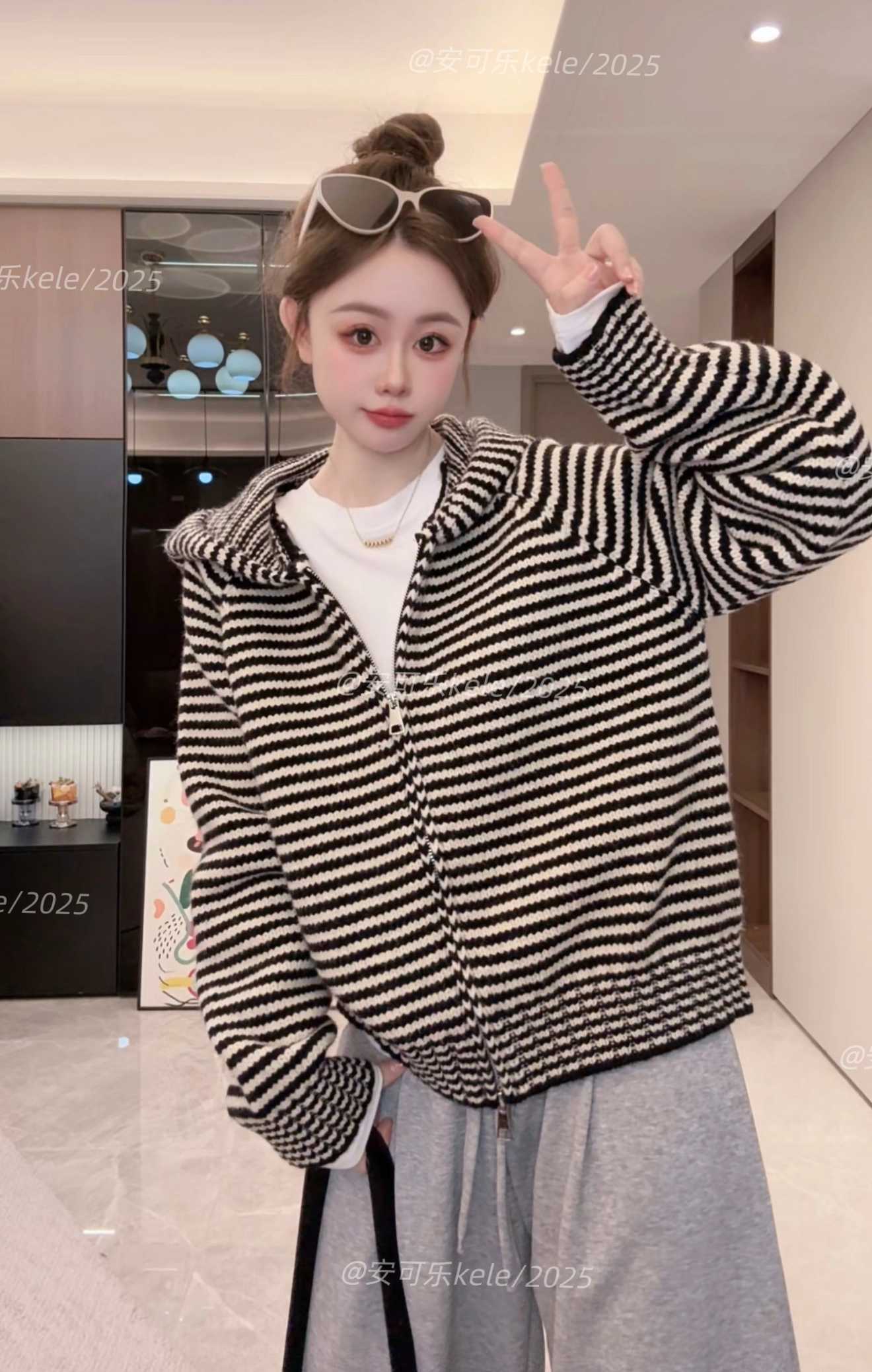 【原版正版800克重】显瘦女连帽简约韩版慵懒风时尚休闲风针织毛衣