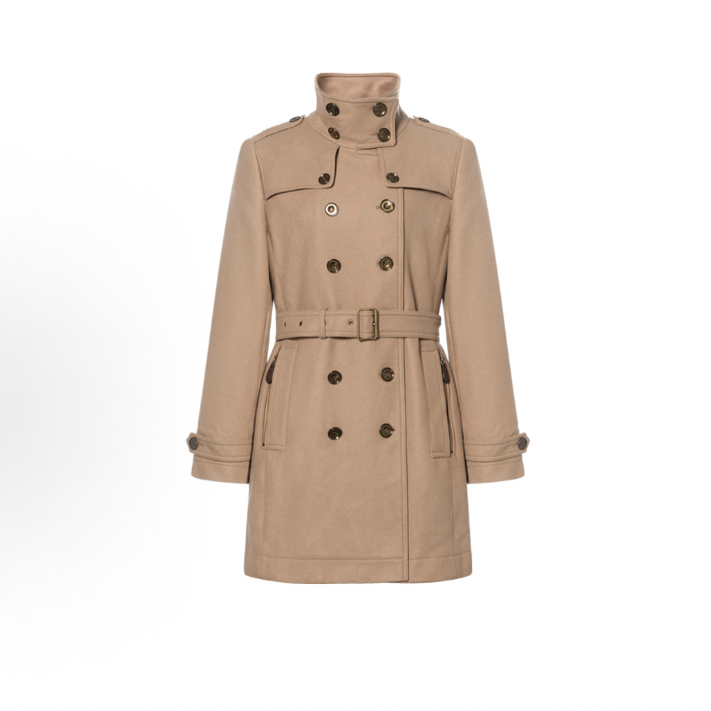 99新 BURBERRY/博柏利 双排扣长款大衣驼色/UK4码/C01404