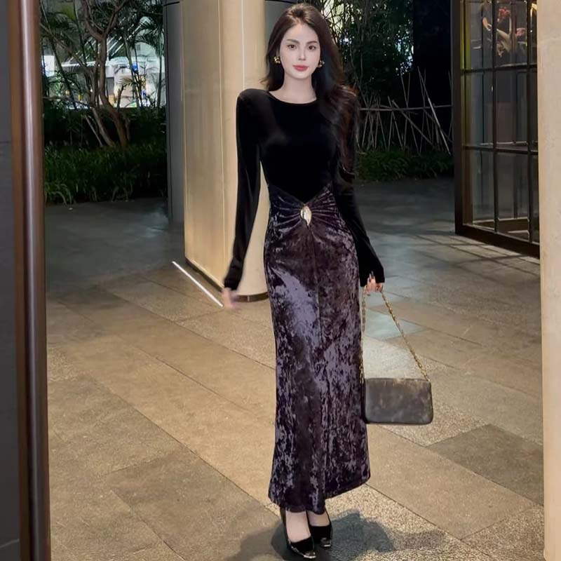 【爆款】秋冬高级气质显瘦小众设计感名媛千金法式连衣裙D4511