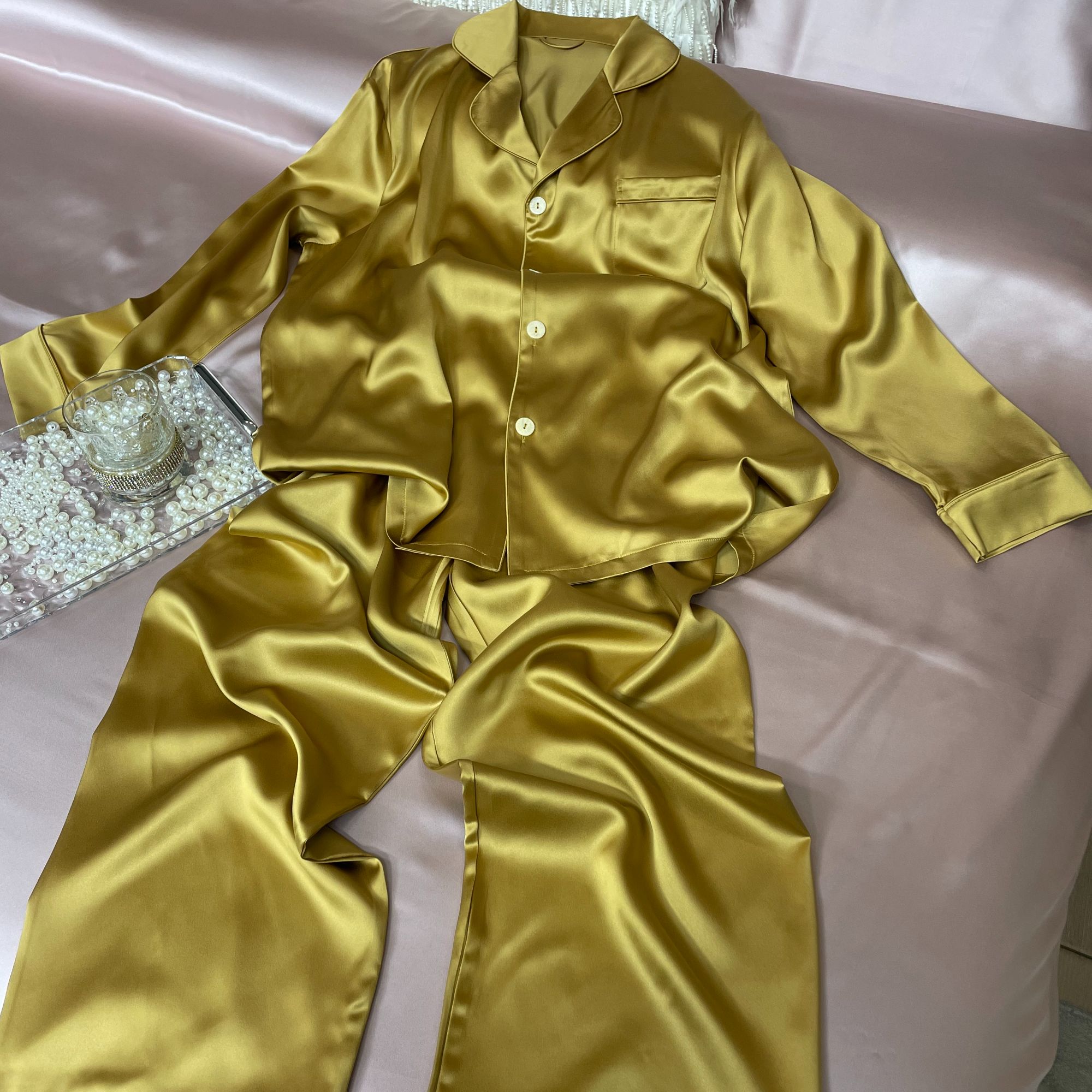 超厚真丝睡衣 43姆米真丝100%桑蚕丝 男女同款睡衣睡裤长袖套装