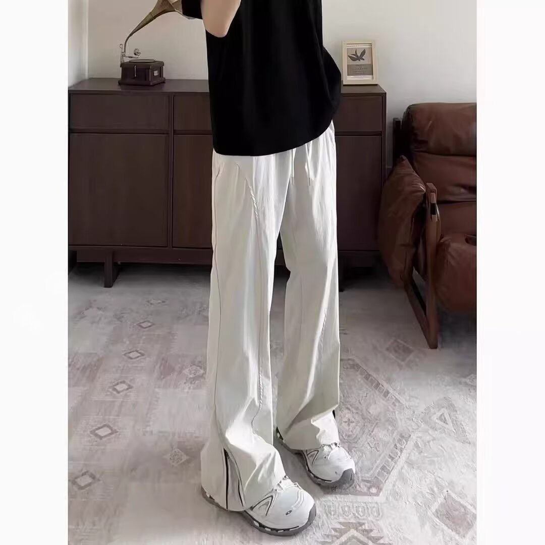 美式微喇裤子男款秋季斜切速干冲锋裤软壳防水风直筒显腿长休闲裤