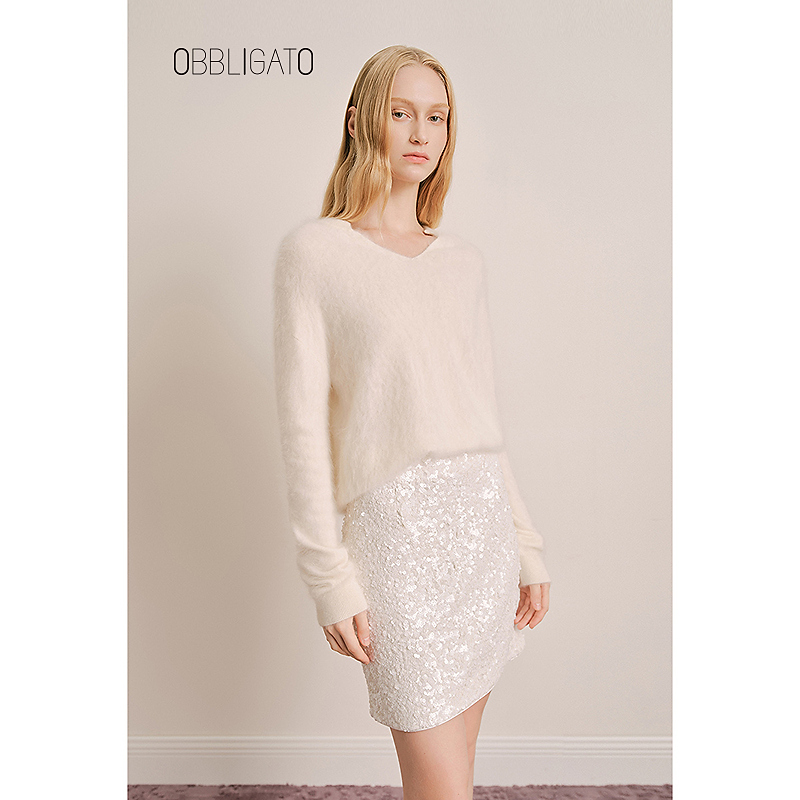 OBBLIGATO奥丽嘉朵秋季1C34306070心型领山羊绒毛织