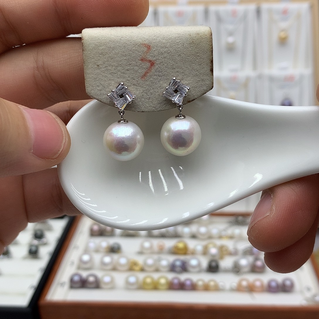 银S925镶嵌淡水珍珠耳饰