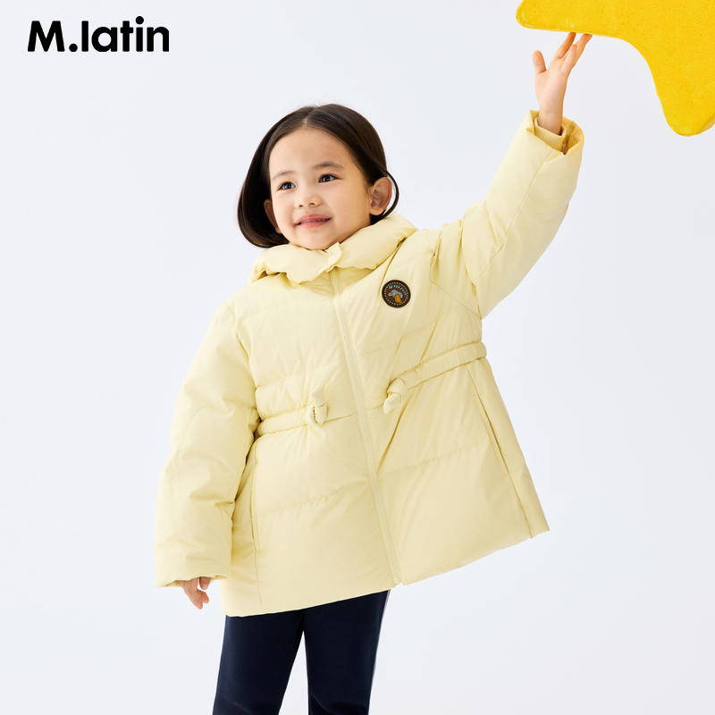马拉丁儿童羽绒服25冬装新款女小童收腰抽绳中长款羽绒服