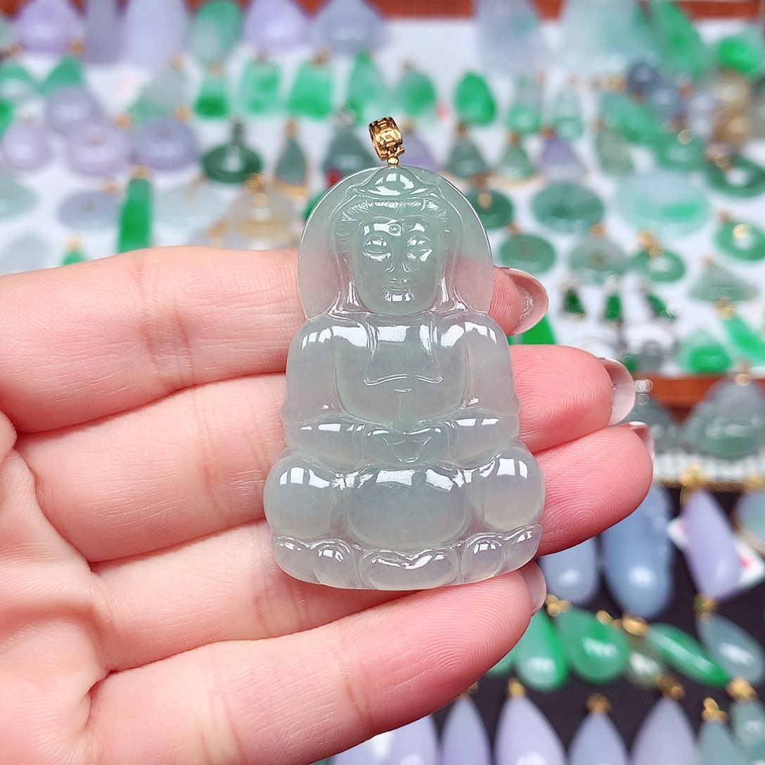 翡翠颈饰18K金镶嵌天然翡翠A货