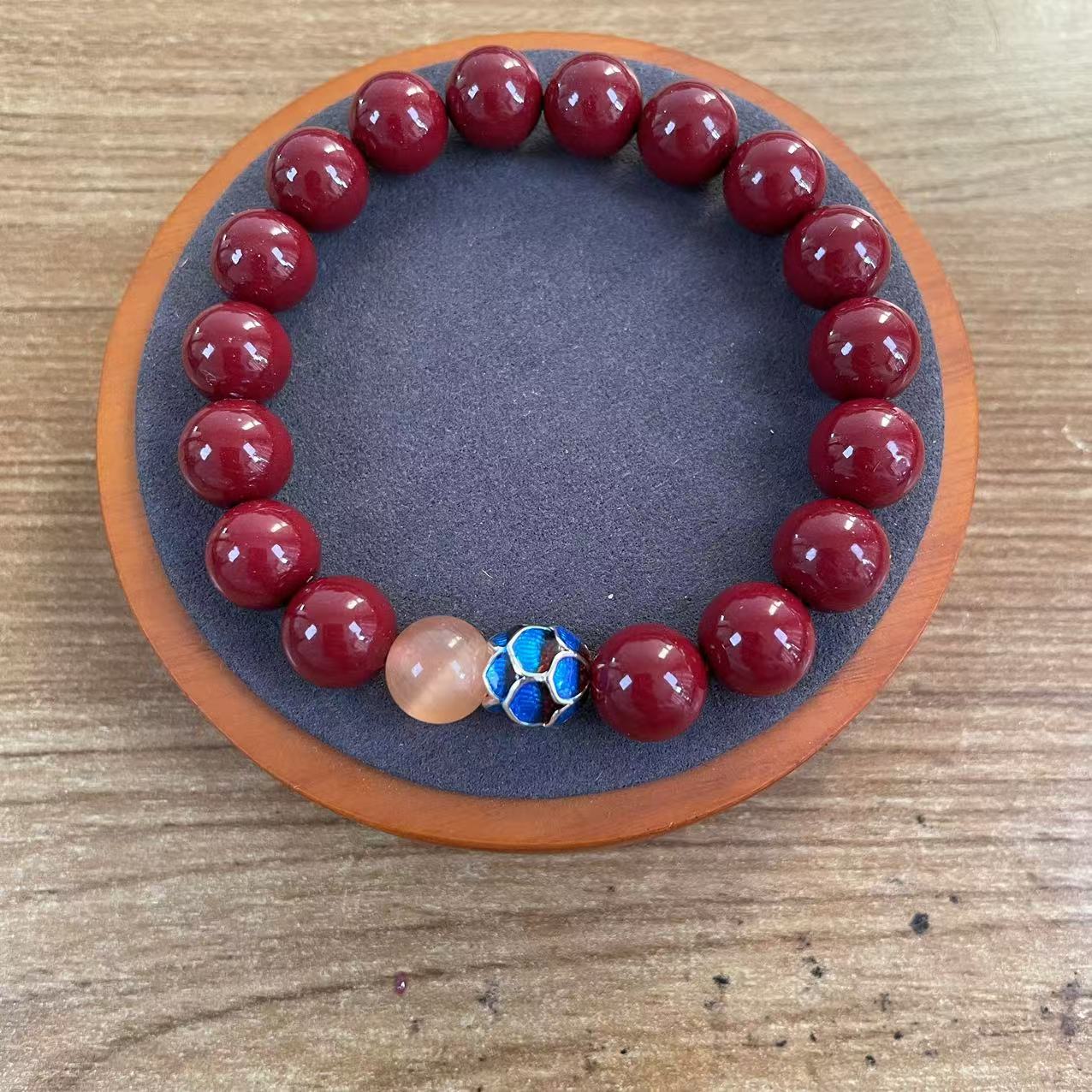 含辰砂工艺品卡10mm 搭配高端莲花配猫眼单圈设计款手串