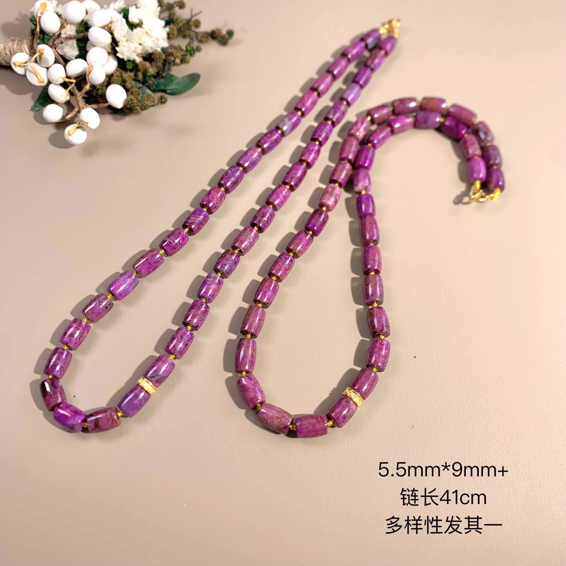 潮生石 18K金镶舒俱来桶珠项链/链长41cm/多样性发其一/K01251