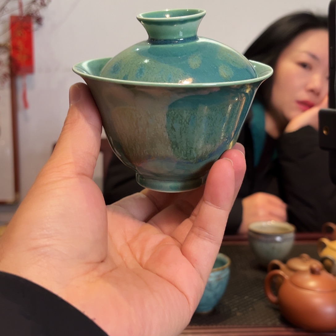 月*昕紫砂鈞釉蓝色盖碗