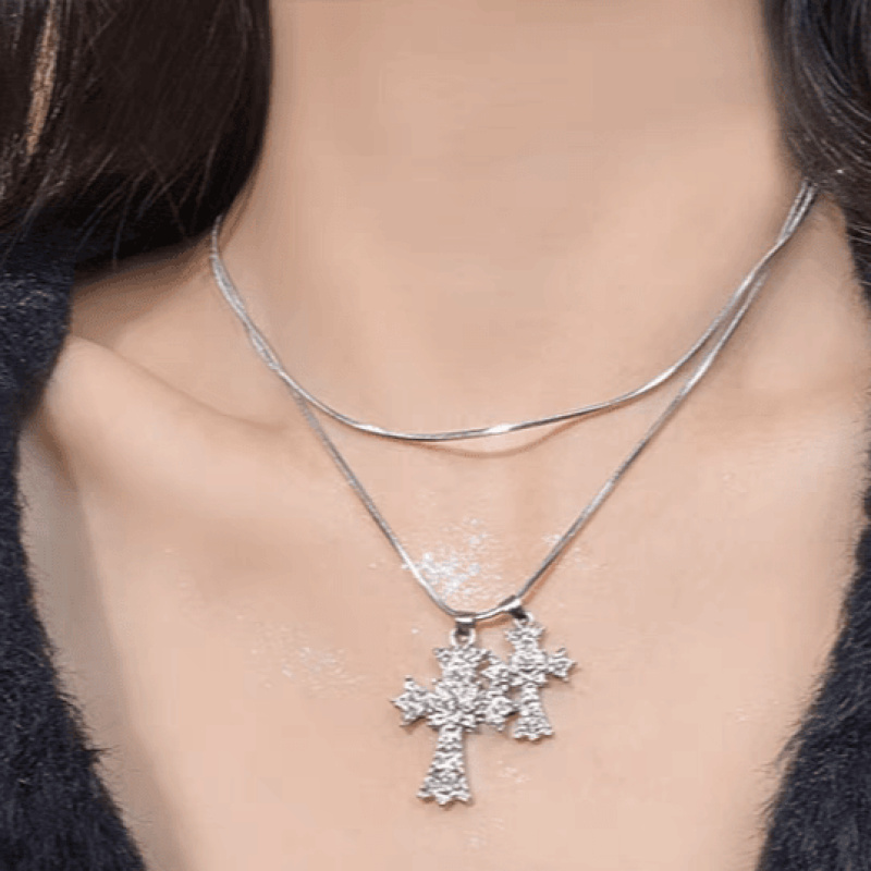 铜合金合成锆石项链 叠戴款十字架项链1071