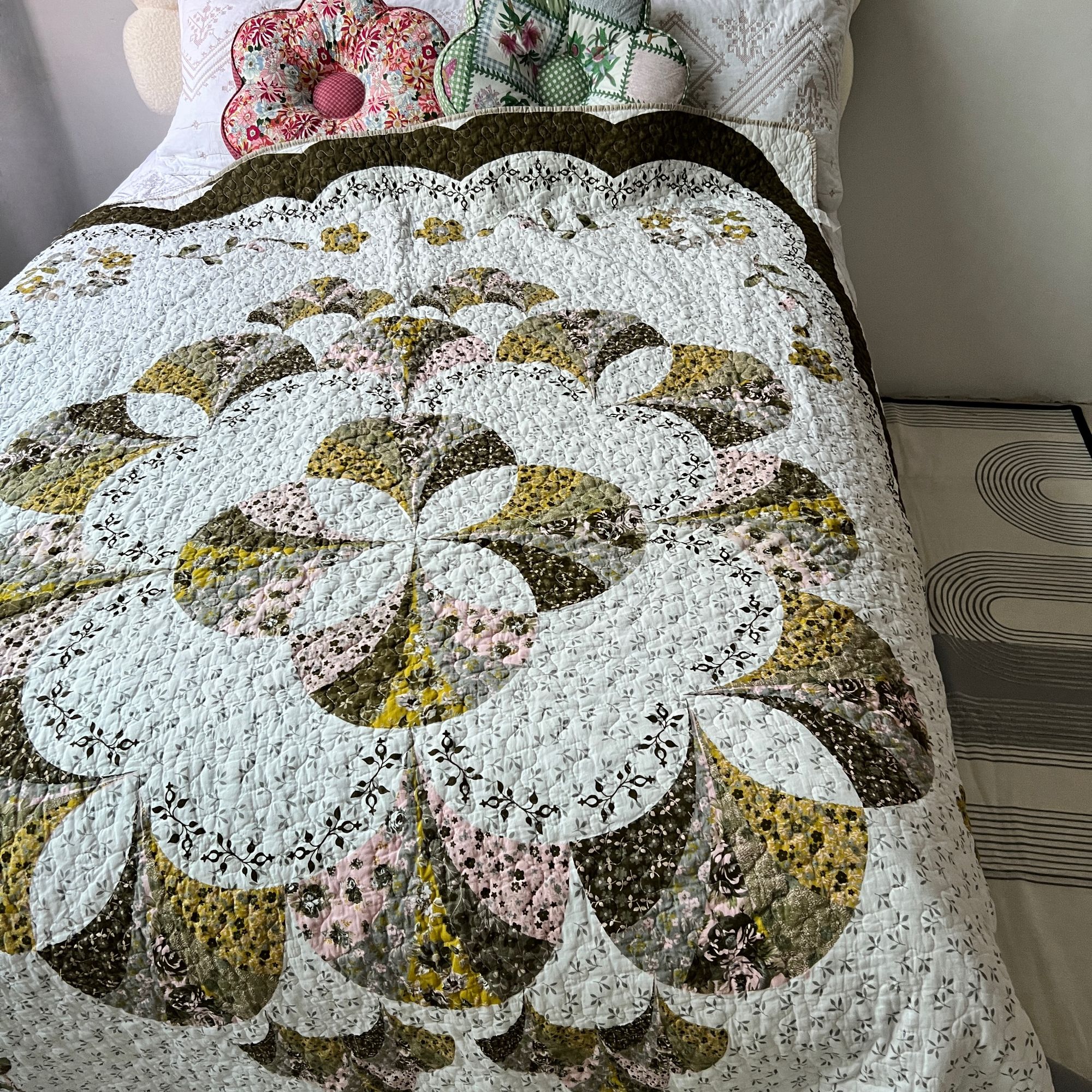 【花悦】美式复古双面纯棉定位印花床盖三层夹棉榻榻米绗缝被床单