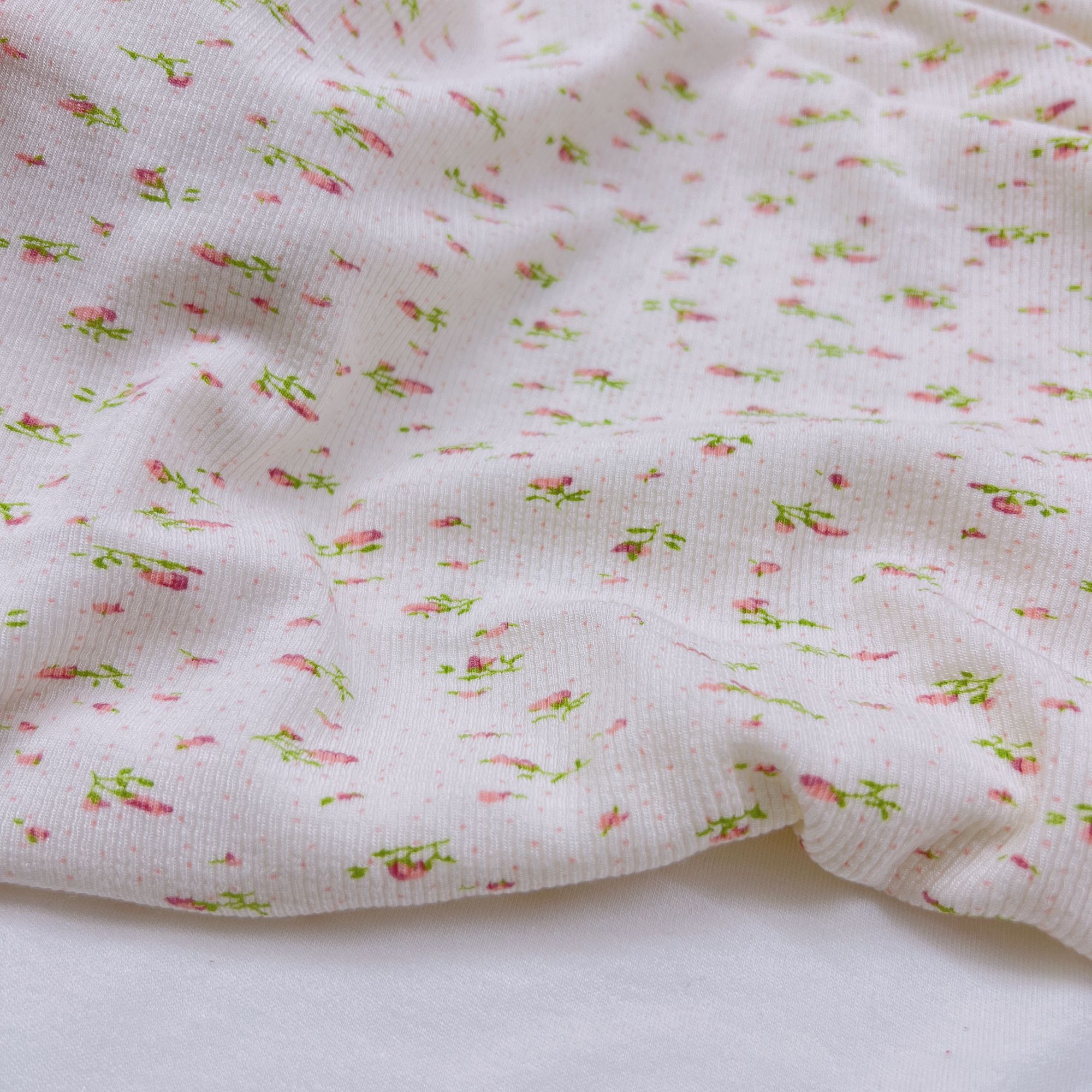 076纯棉田园小碎花面膜t弹力内裤针织布料2米【宽1.0】