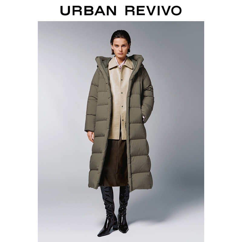 UR2025冬季新款女装气质简约连帽绗缝长款羽绒服UWM150106