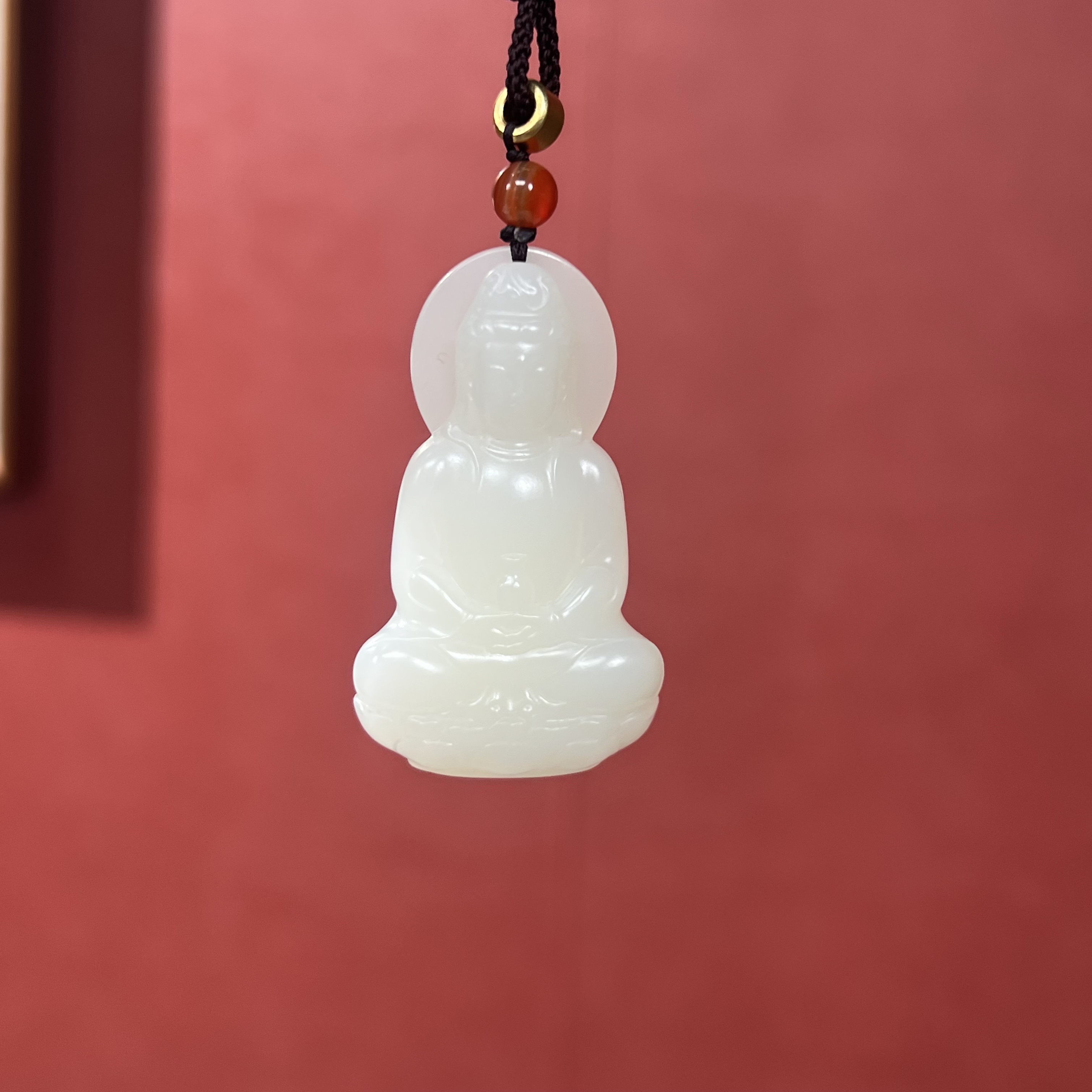 新疆和田玉白玉观音男士新中式手工雕刻菩萨玉佩送礼物复古