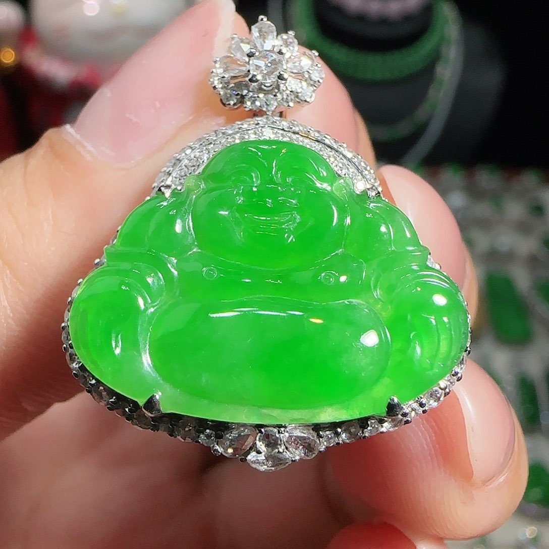 翡翠18K金镶嵌吊坠(不含链)