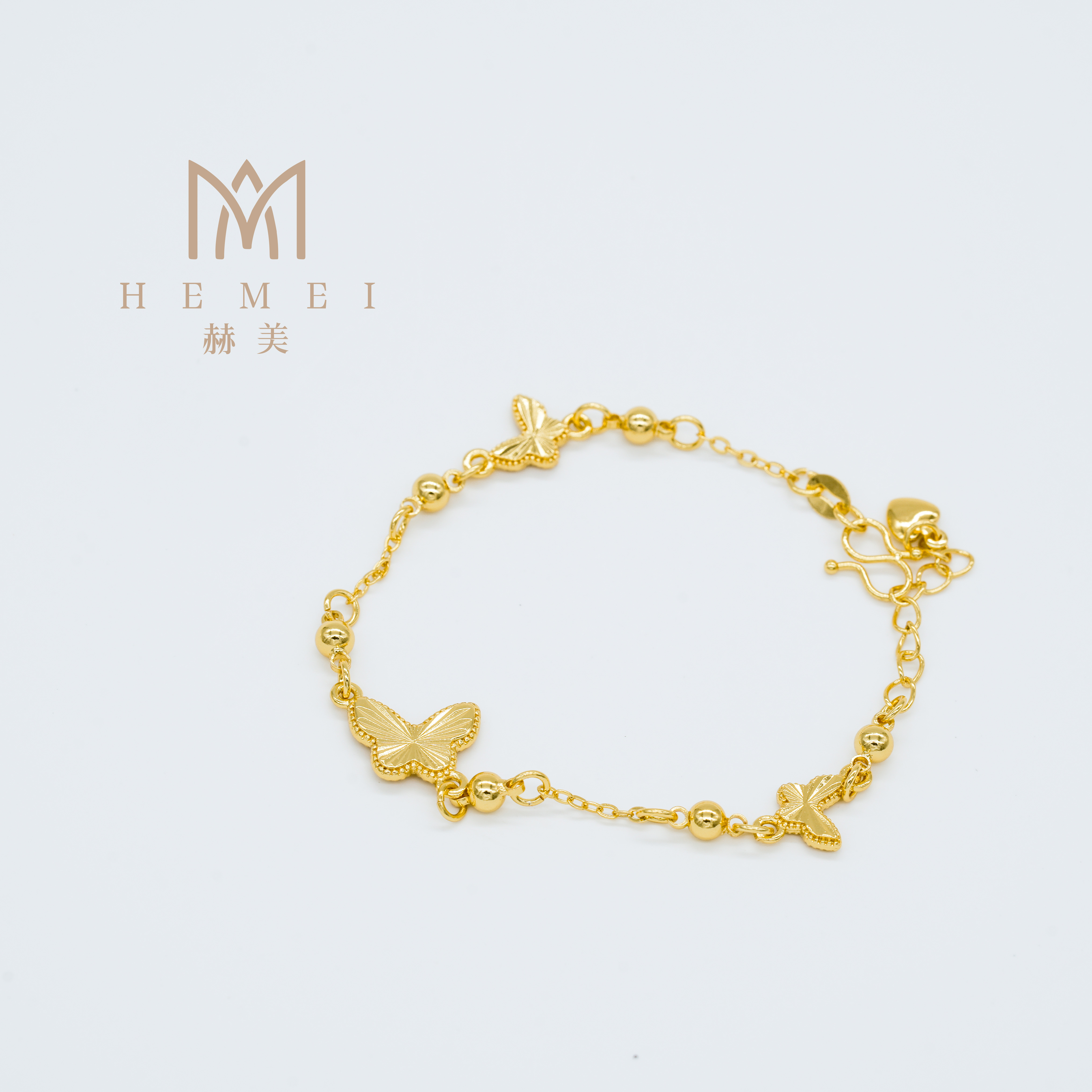 铜合金手链 HEMEI/赫美轻奢 镭射蝴蝶手链镀K金