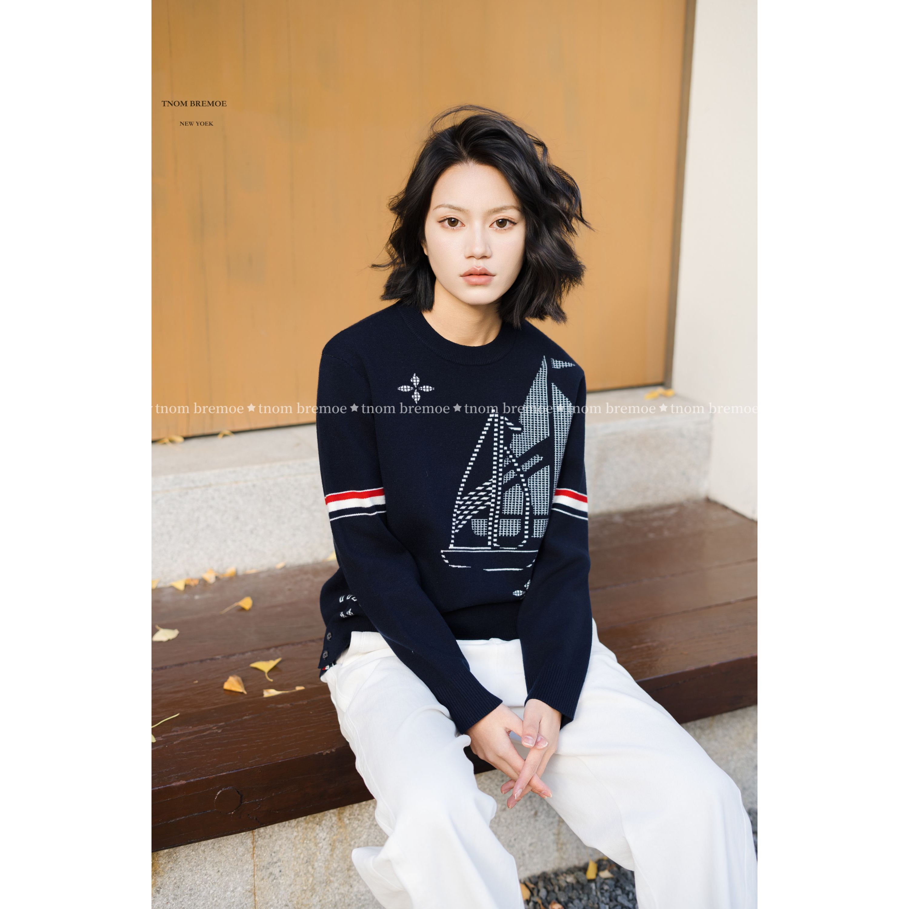 男女同款冬季新款帆船毛衣针织衫套头宽松时尚百搭长袖