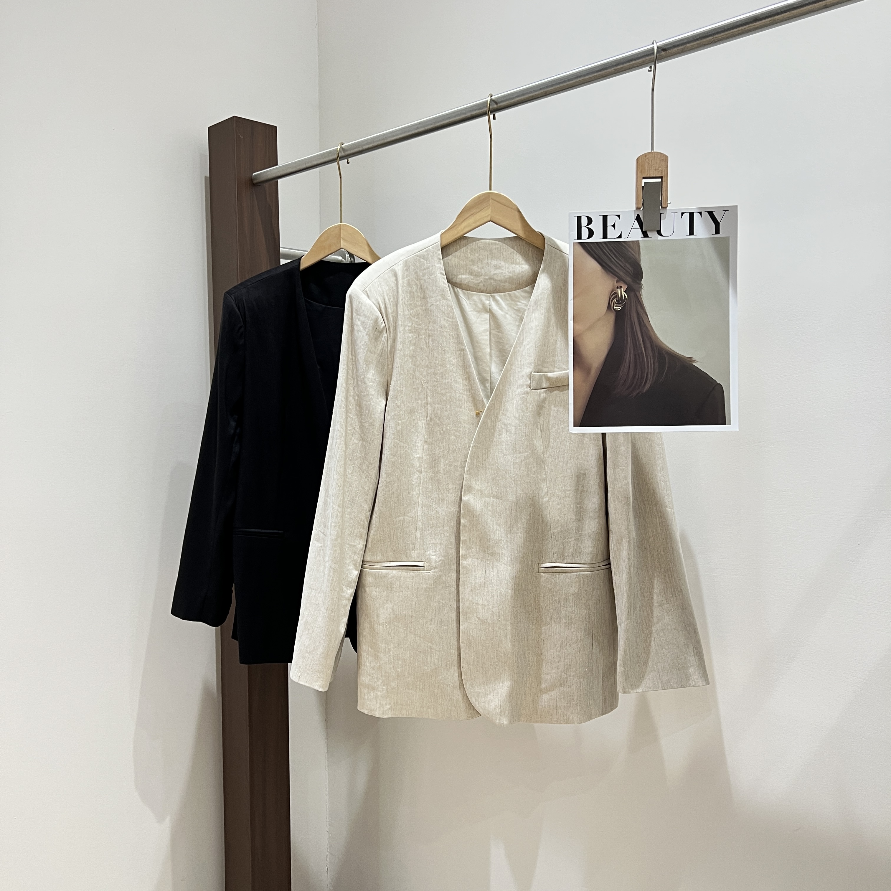 ZZ法式开襟无领长袖休闲欧美风时尚西装显瘦气质纯色X017