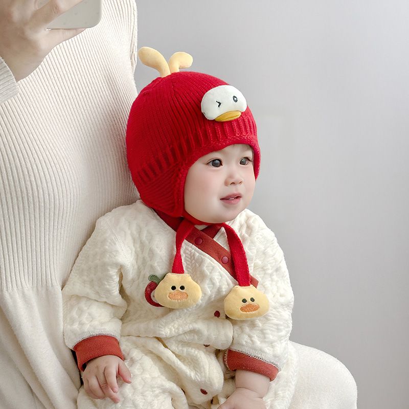 婴儿帽子秋冬季针织帽新生婴幼儿毛线帽小月龄男女宝宝保暖护耳帽