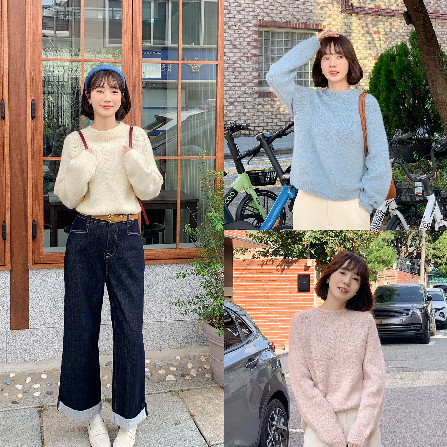 法儿家韩国限定【新品】【彩色乐谱】FS508S075圆领洋气毛衣