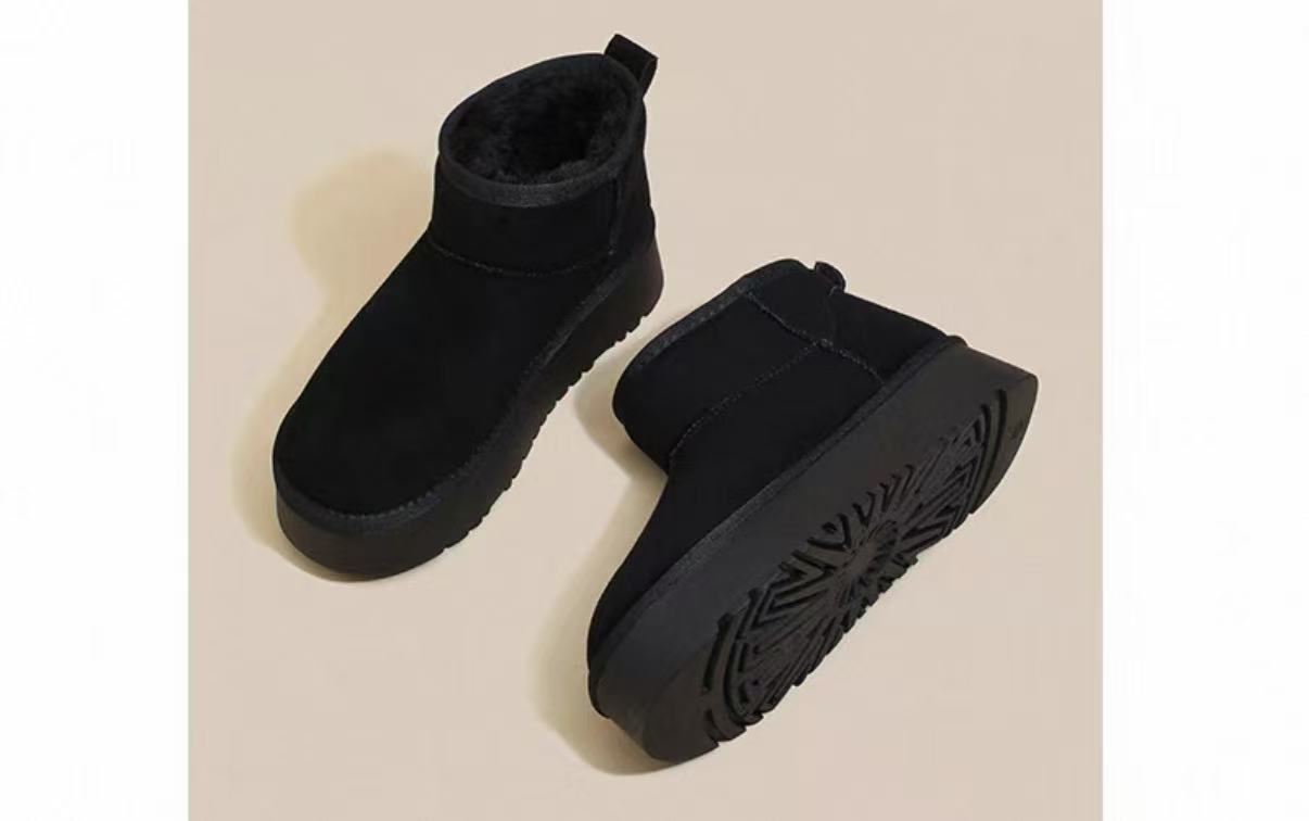 Ws6109加绒雪地靴女平底短靴冬季超火保暖加厚毛毛棉鞋