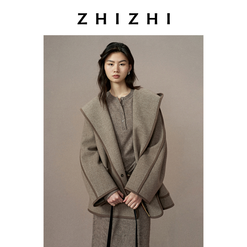 【定金】致知 乐/庆金枝 全羊毛连帽毛呢大衣25冬ZZ2EWWW1003