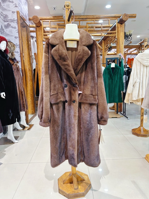 咖啡原色美拉德色系天鹅绒水貂皮西服领大衣