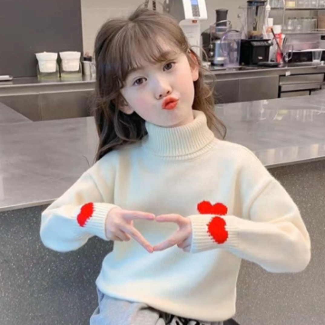 女童高领新款冬季毛衣加厚一体绒百搭针织洋气女童针织衫套头大童