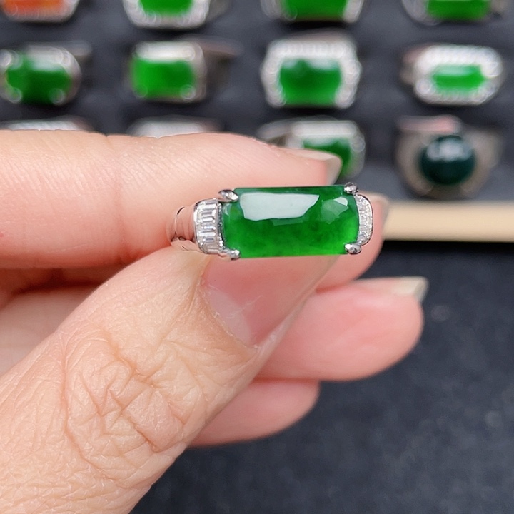 翡翠戒指银S925镶嵌圈口15-20包邮没运费险0037