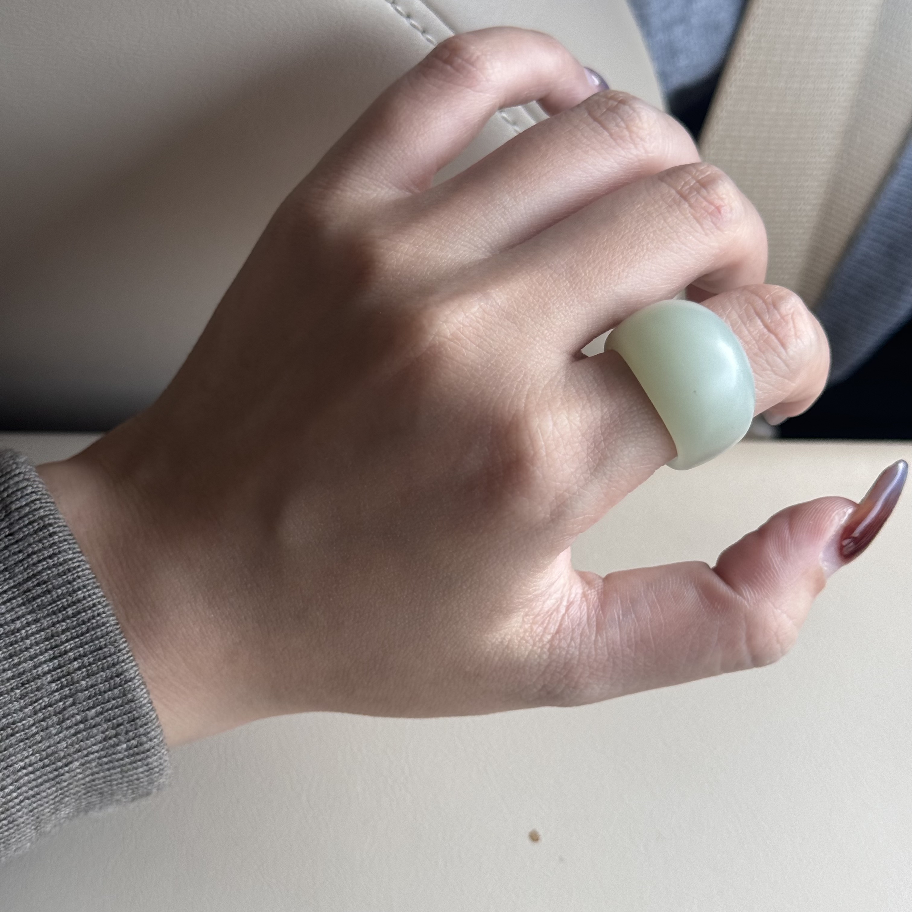 新疆天然和田玉且末蓝指环-SS2512143（多样性发货）