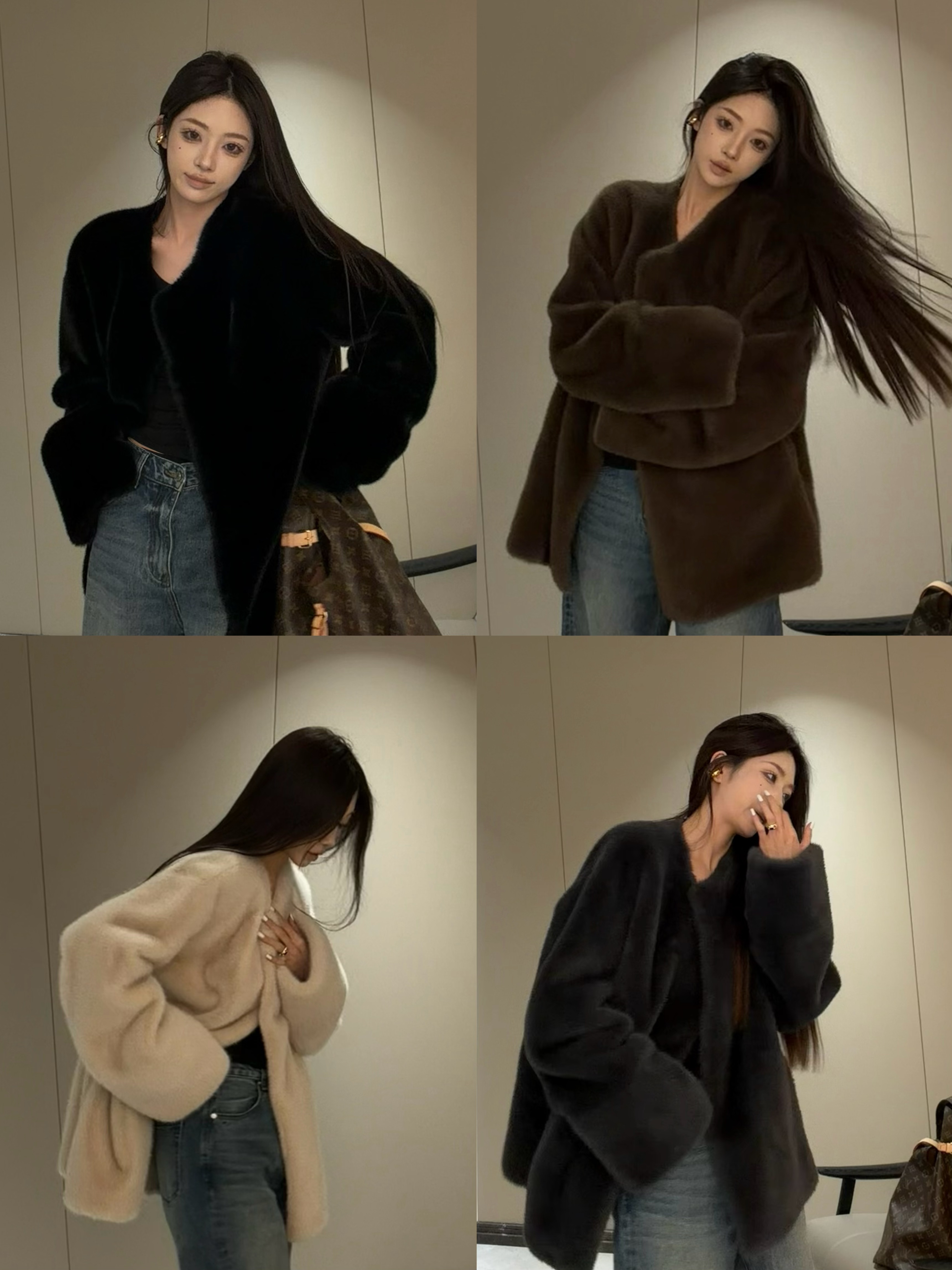 【夹子专属】实穿主义慵懒感时尚老钱风短款仿皮毛一体厚毛毛外套