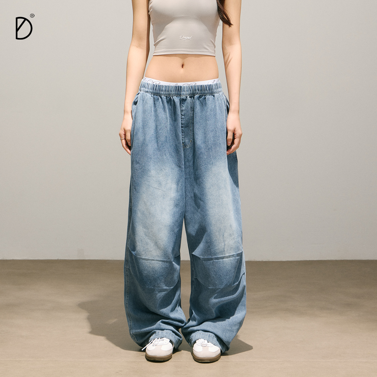 SMILEDDD水洗牛仔裤做旧柔软垂感辣妹宽松阔腿直筒跳舞爵士舞裤子