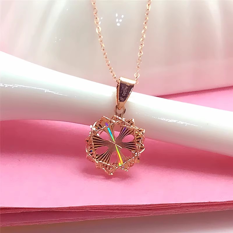 炫彩拉丝雪花吊坠时尚精致14K玫瑰金百搭项链