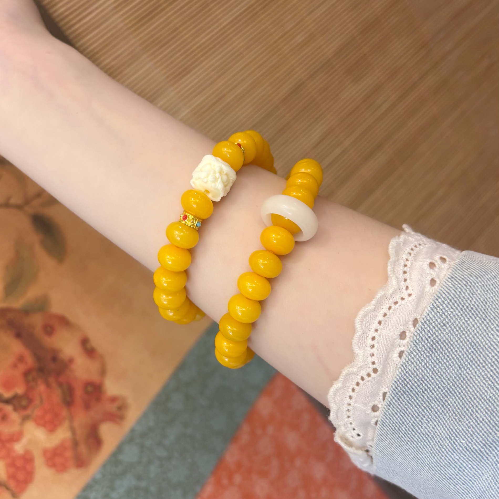 天然菩提根平安喜乐醒狮百搭禅意新中式祈福文玩手串