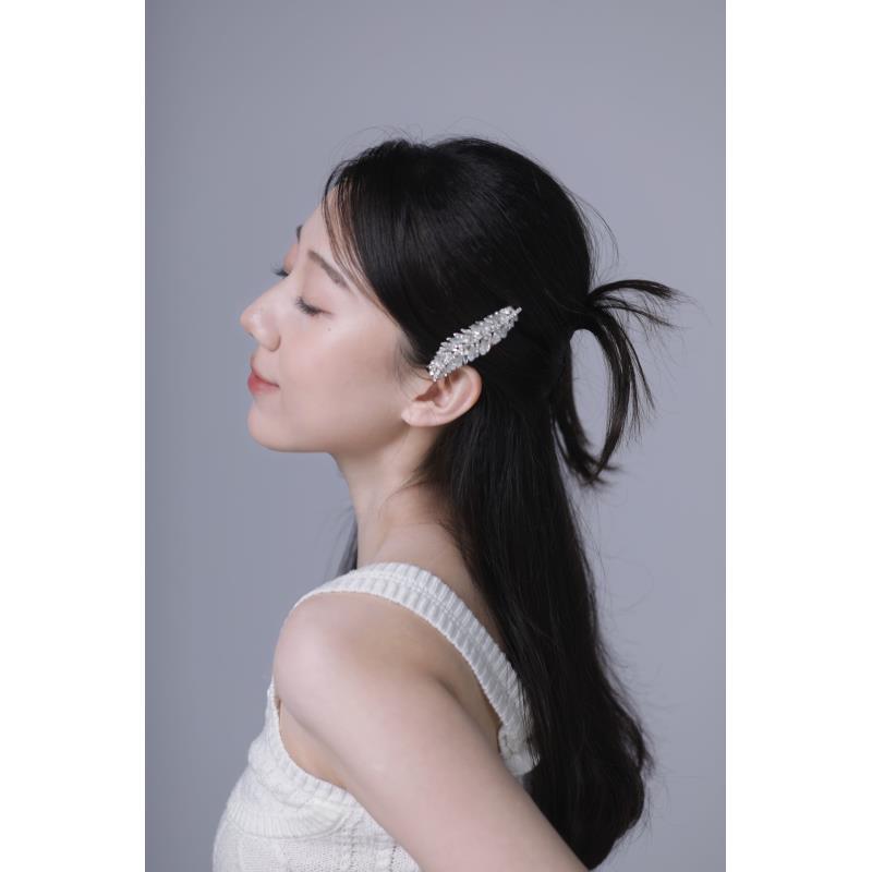 韩国Eunoia Nero【奢华感水晶羽毛弹簧夹7038】气质轻奢百搭韩版