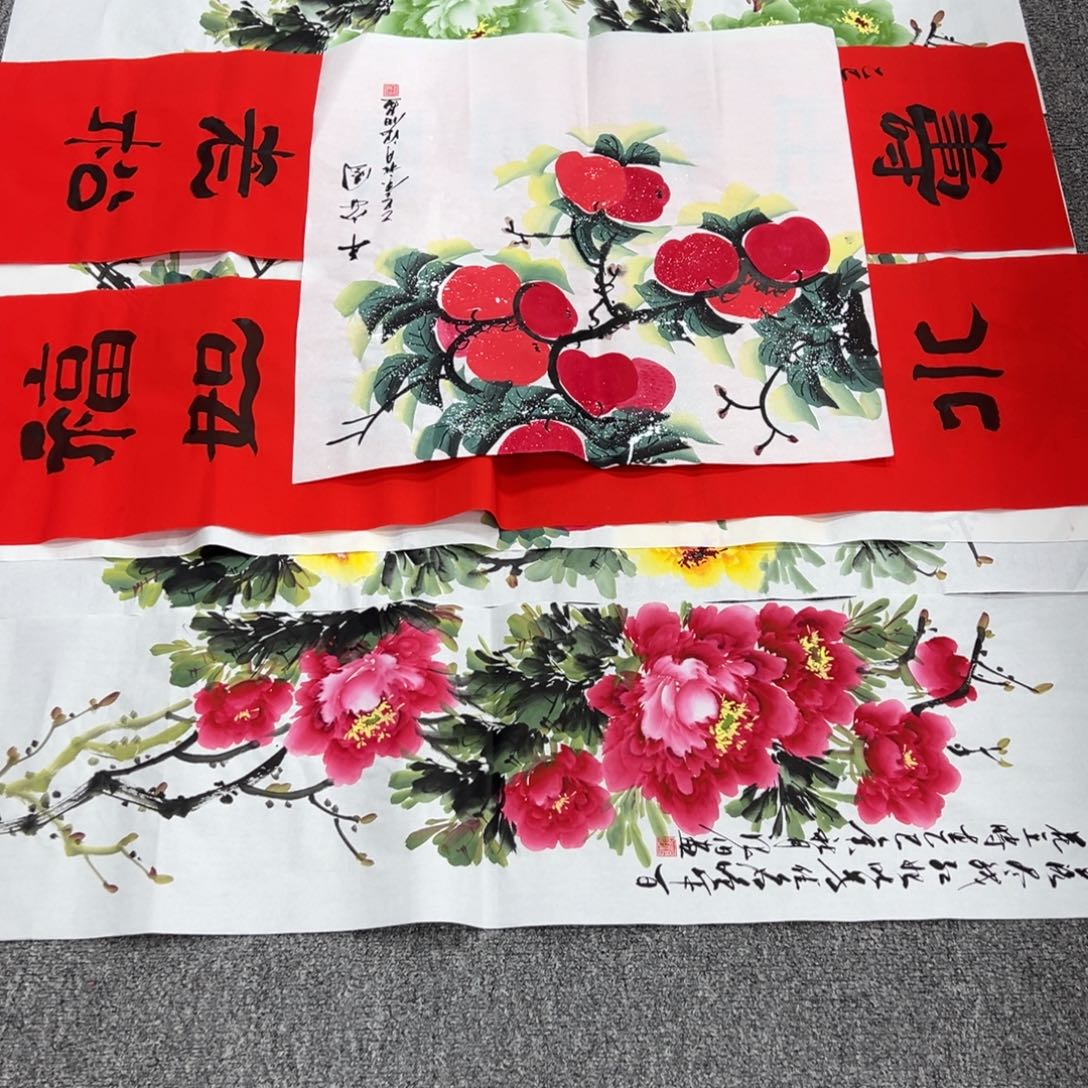 国画卖字画的小男孩
