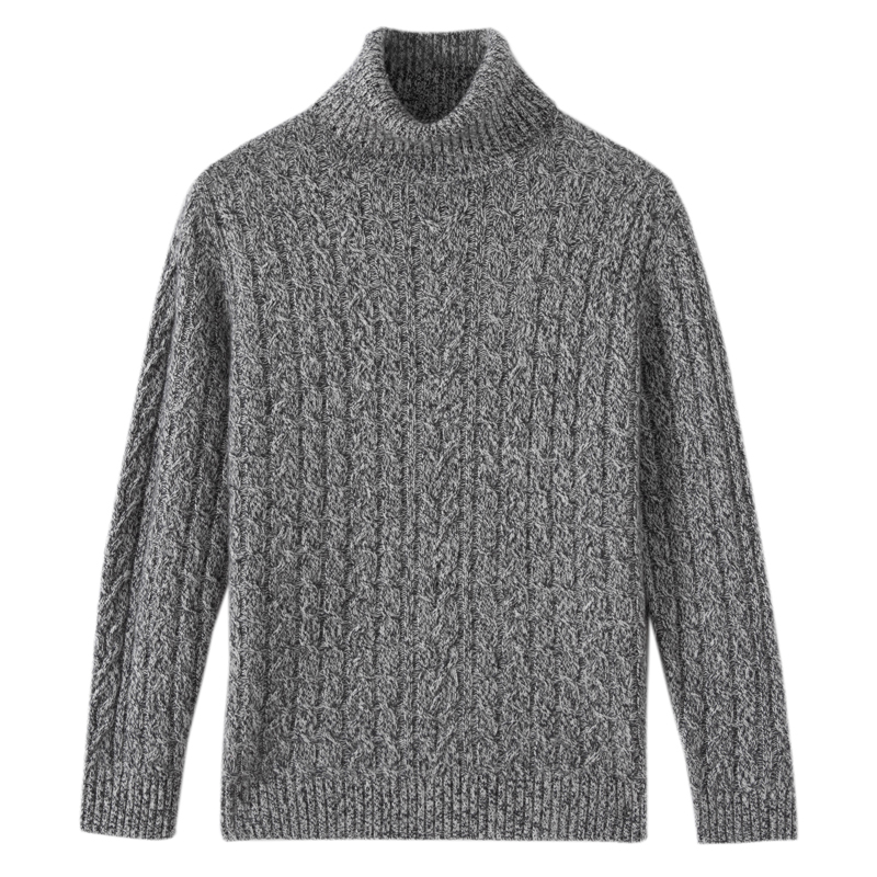 100%山羊绒衫男士5针花纱高反领加厚毛衣纯山羊绒保暖套头衫560克