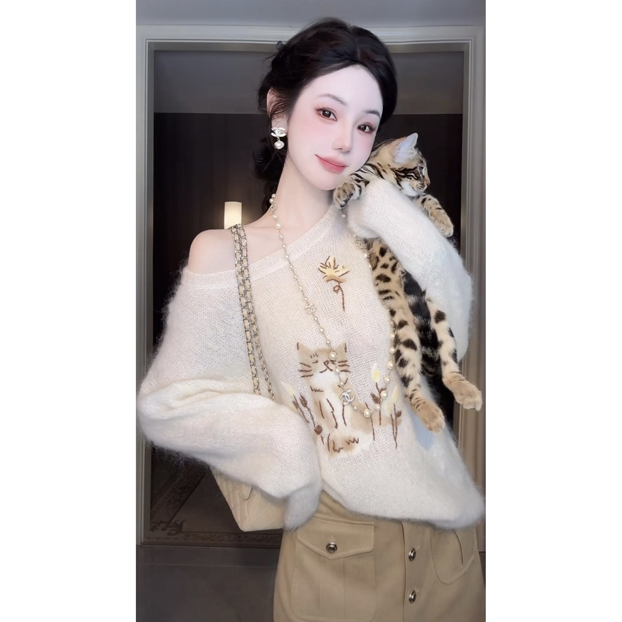 【雅乔定制】豹豹猫猫 进口马海毛套头毛衣外套女秋冬DYDD-25070004