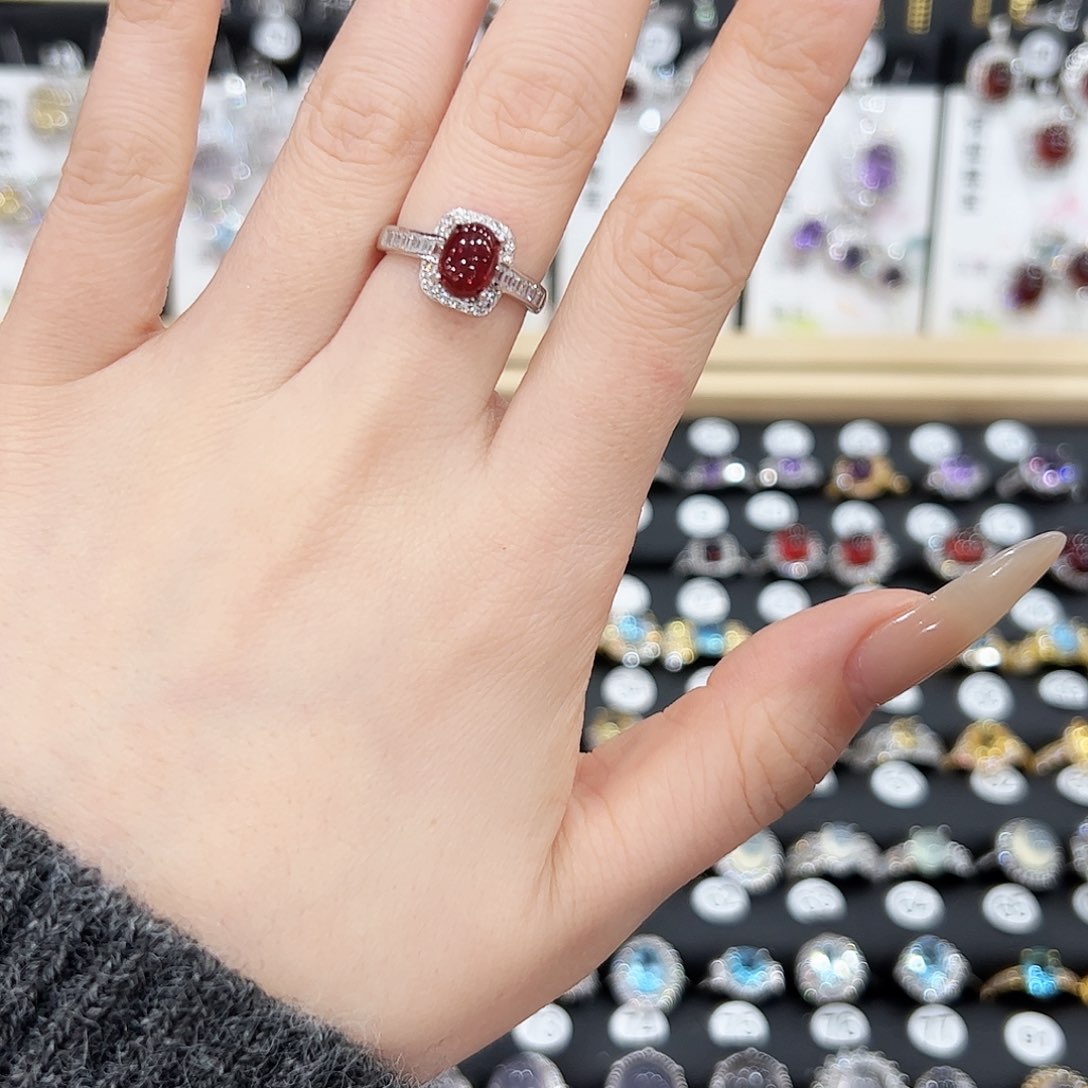 红宝石戒指银S925镶嵌戒指