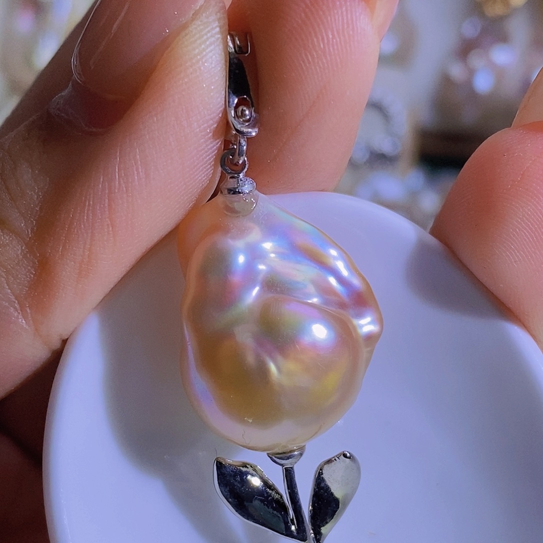 银S925镶嵌淡水珍珠天然淡水珍珠（微瑕）