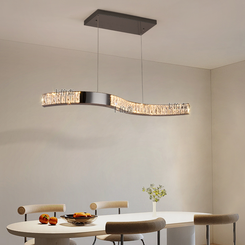 餐厅水晶吊灯意式极简轻奢高档大气别墅样板间岛台吧台长条吊灯