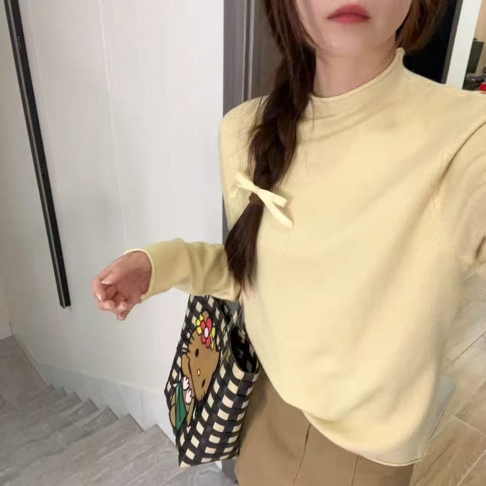 Y T原创（新款小立领奶fufu软糯针织长袖打底衫韩系简约内搭毛衣）