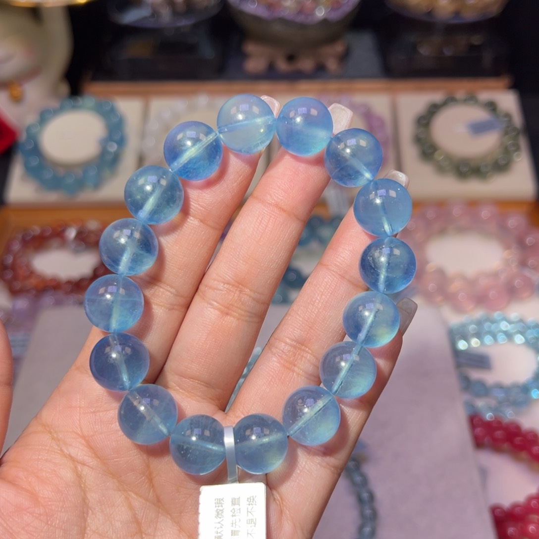 手串未镶嵌紫晶?***乐海蓝宝冰川蓝13m m