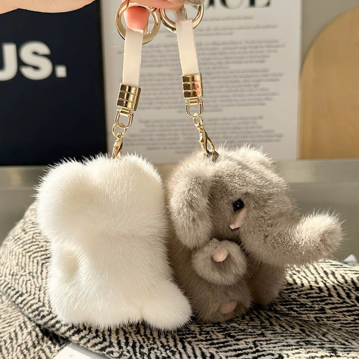 可爱水貂毛小象汽车钥匙扣挂件高档毛绒大象公仔玩偶包包挂饰礼物