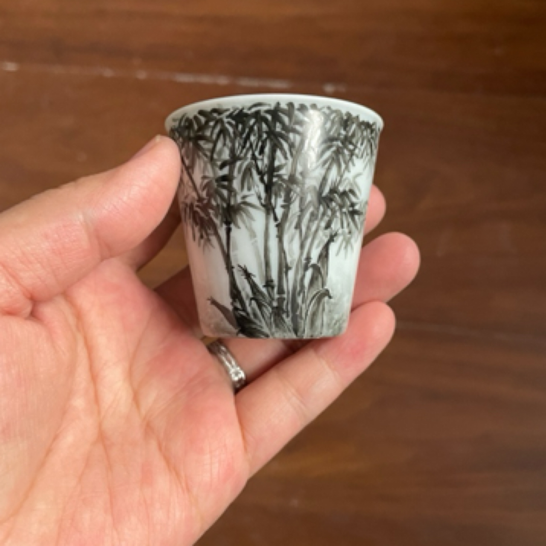 阅贤斋釉上竹笋小可乐杯微瑕