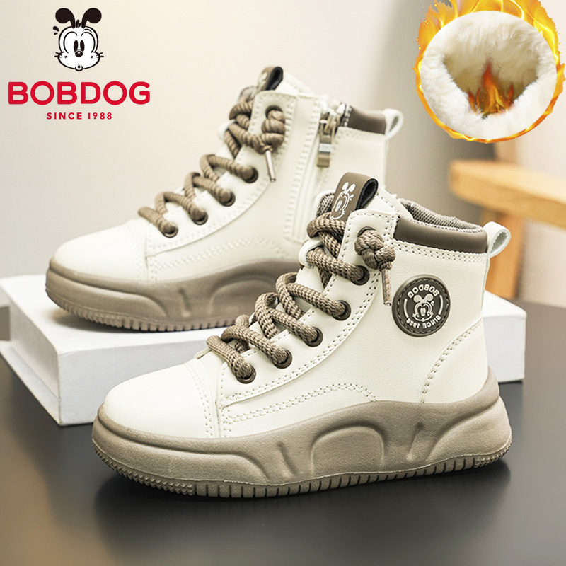 巴布豆儿童马丁靴女款冬季6-12岁中大童女孩加绒短靴时尚女童靴子