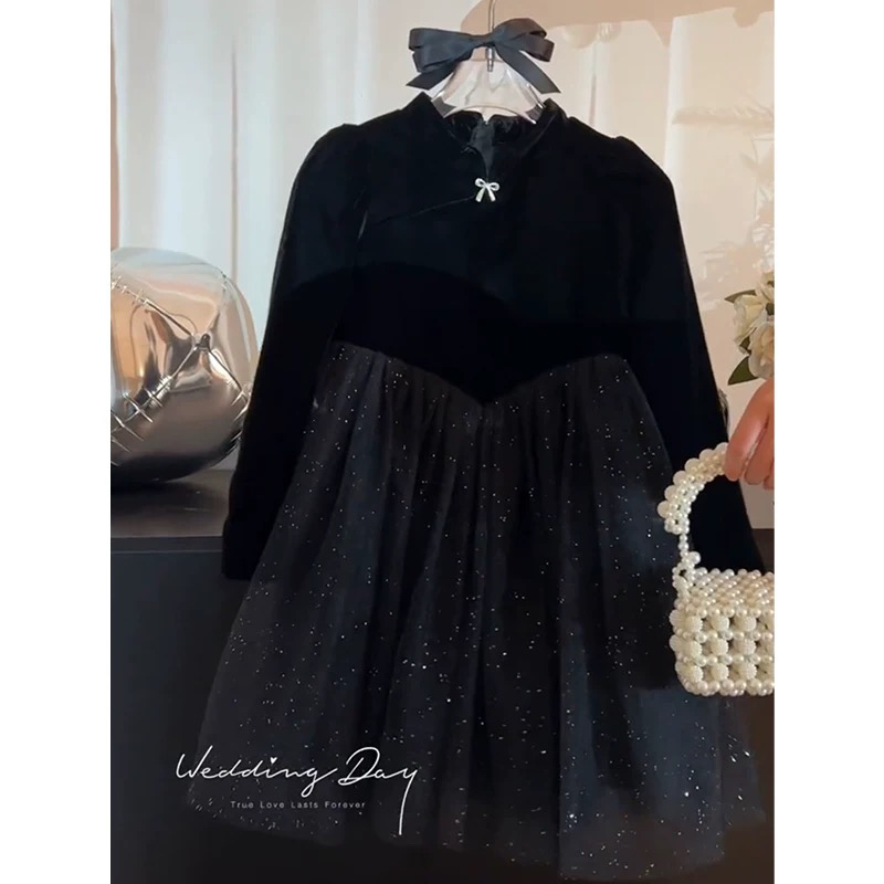 丝丝姐福利女童丝绒公主连衣裙秋冬2025新款儿童礼服裙子女孩网